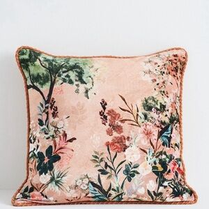 Anthropologie Floral Accent Velvet Tapestry Pillow